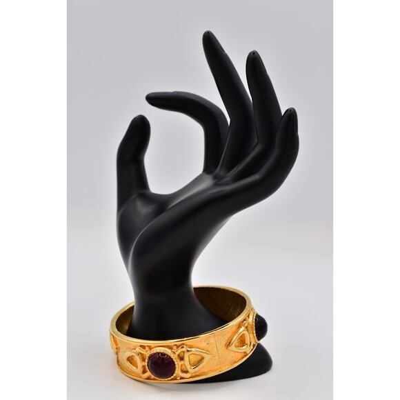 Fendi Vintage Gripoix Bangle Bracelet Red Brushed Gold Heavy Signed AS IS Bin7 - Picture 7 of 12